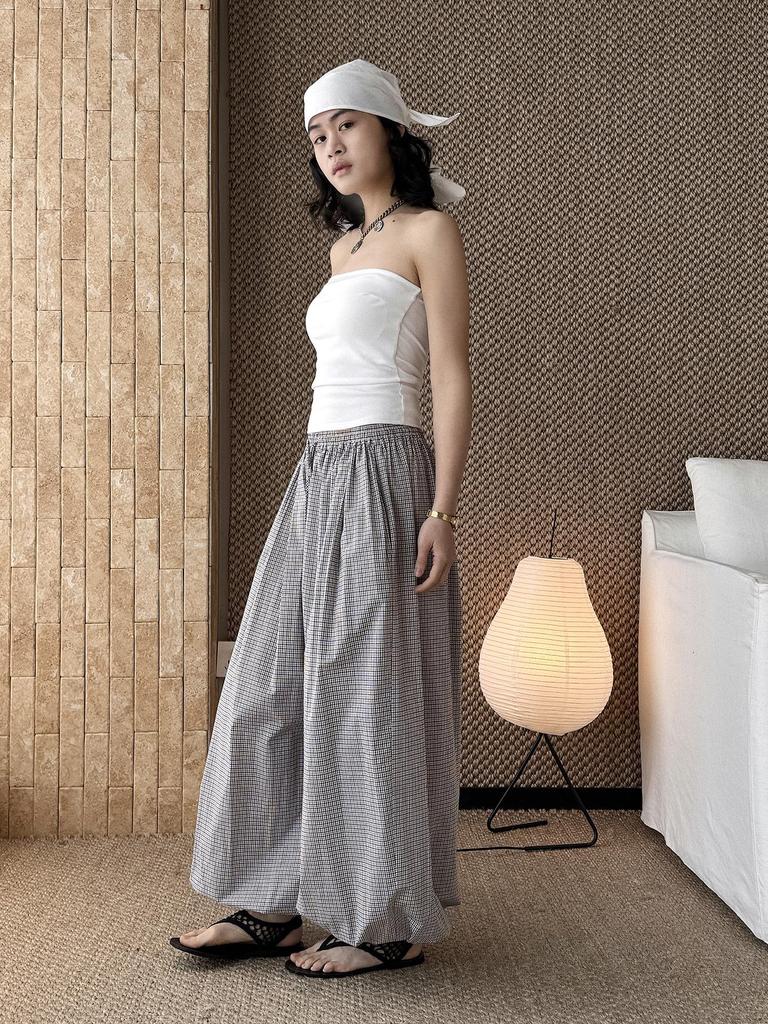 Xu Man Spring/Summer Paris Fashion Plaid Balloon Button Cuff Long Pants for Women