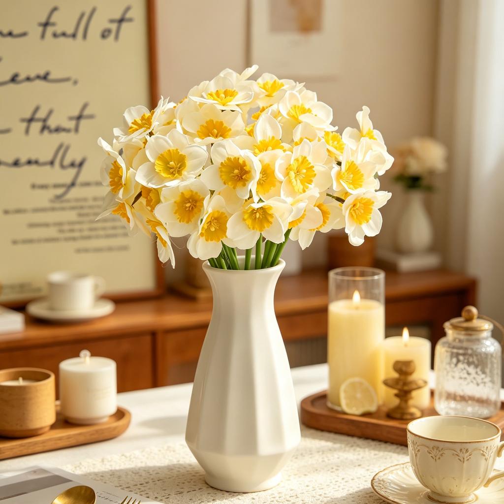 Artificial Flower Narcissus Silk Bridal Bouquet Wedding Outdoor Garden Yard Festival Home Room Vase Dining Table Diy Gift Decora