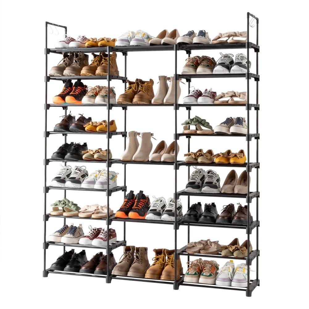 9 Tiers Shoe Rack Storage Organizer Metal Shoe Rack With Side Hooks 50 Pairs Stackable 3 Rows Shoes Shelf Storage For Entryway
