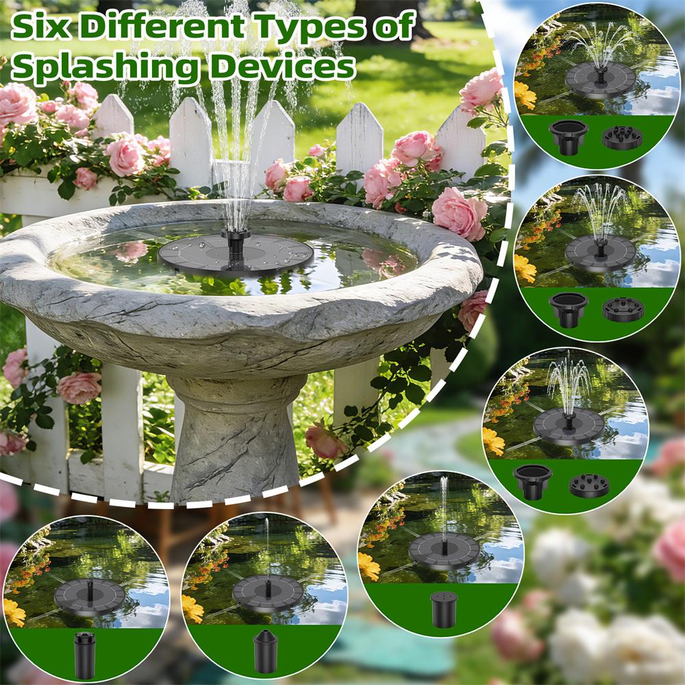 2.5W Solar Fountain,Durable Water Fountain,with 6 Nozzles 4 Anti-Collison Bars,Perfect Outdoor Decoration for Garden Pond Pool