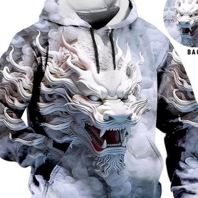 Kapuzenpullover mit Drachenmotiv zum chinesischen Neujahr, für Herren, grafische Tierdrucke, täglich, klassisch, lässig, 3D-Pullover, Streetwear, Kapuzenpullover, langärmelig