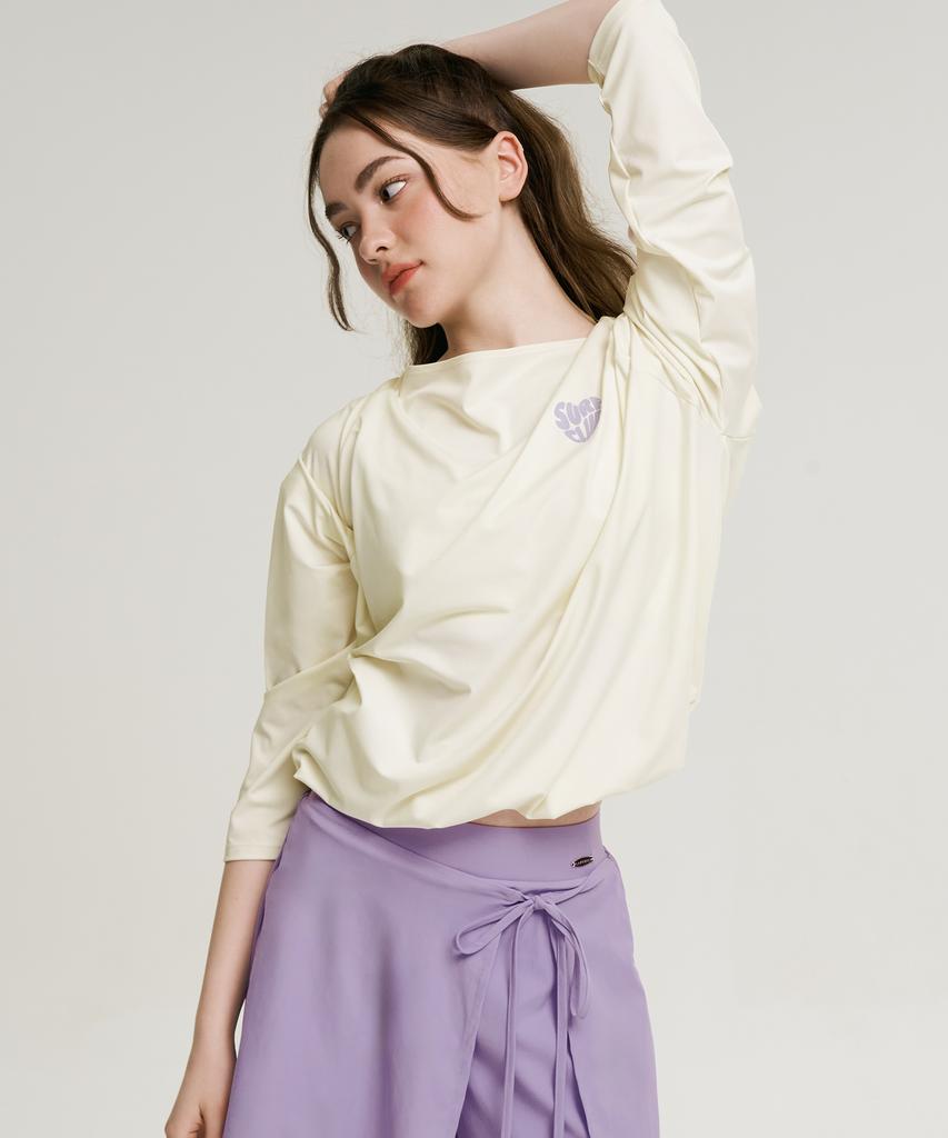 Leijibi Cotton Candy String Oversized Women'S Long Sleeve Rash Guard Coconut Milk
