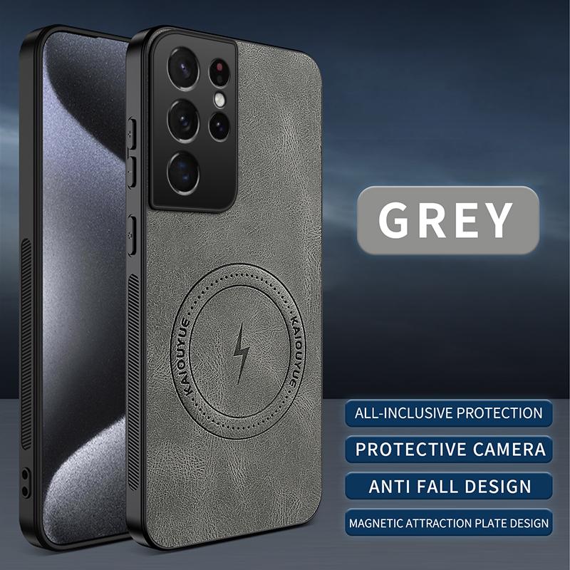 For Samsung Galaxy S21 /S21 Ultra/S21 Plus/S21 FE Case Simple Stylish Magnetic Suction PU Leather Skin-friendly Anti-drop Cover