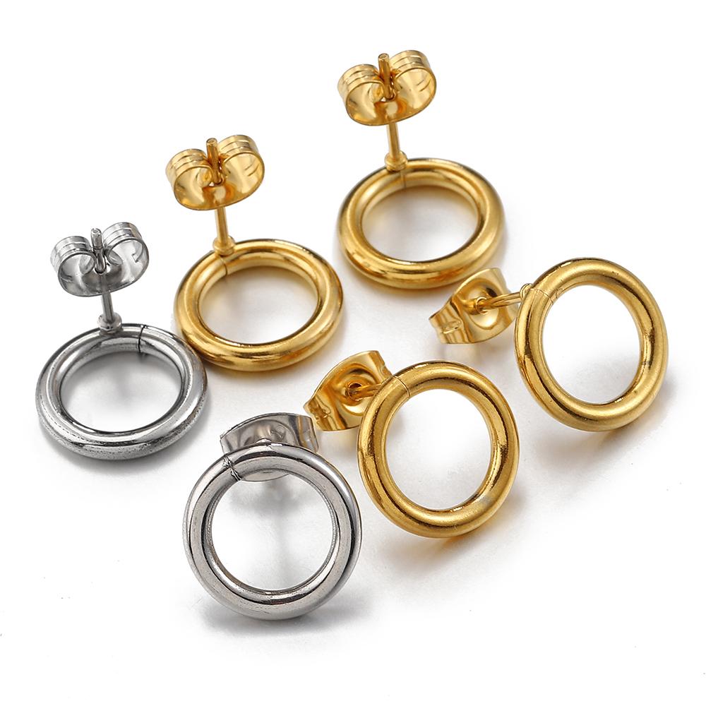 10pcs Stainless Steel Circle Ear Studs Earring Post Gold Color Round Loop Earrings Base for Hypo-Allergenic Jewelry Making DIY
