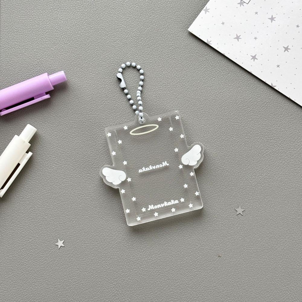 

Transparent Photo Card Holder Angel Design 1-inch Card Storage Idol Card Protector Cover with Pendant Chain Photo Card Sleeve білий