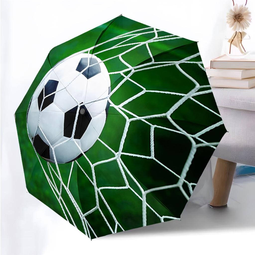 Parapluie Pliant Le Parapluie Présente un Motif de Ballon de Football avec un Design de Filet de But sur Fond Vert. Convient pour le voyage, B