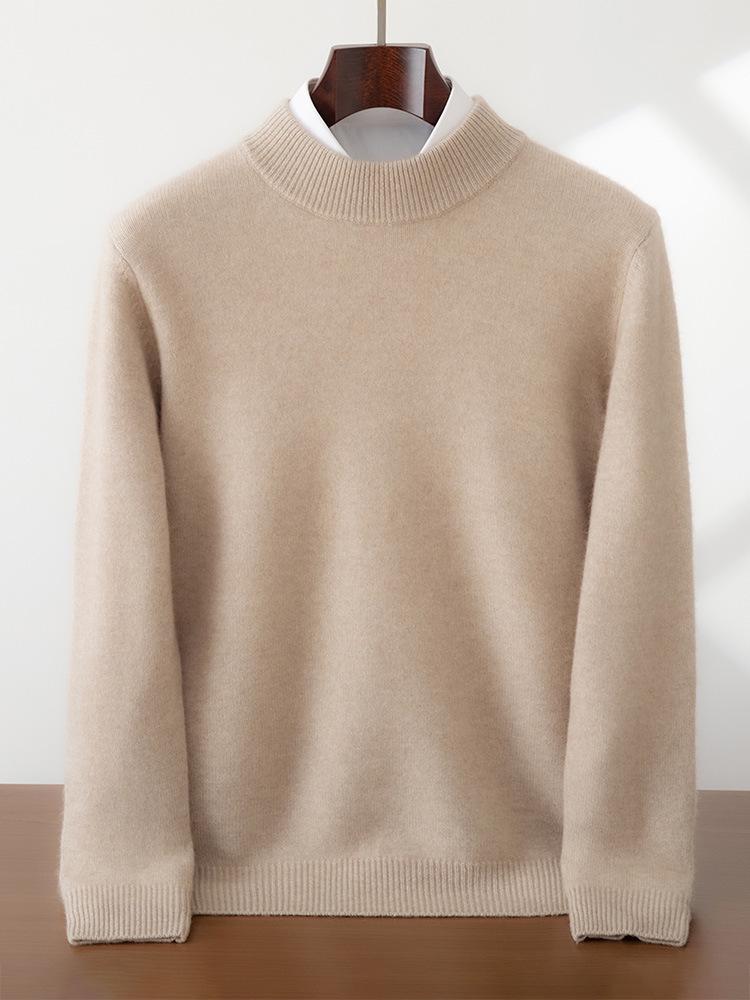 Men's High Neck Cashmere Sweater - Long Sleeve, Solid Color, Loose Knit Pullover for Autumn & Winter