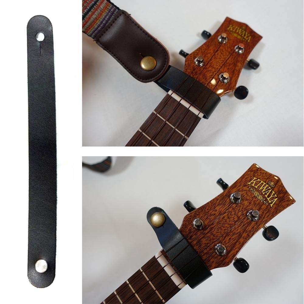 Ukulele Genuine Leather Head Strap BLK Strap Black Perfect for End Pin Type [KIWAYA] HS-BK (Ukulele Ukulele)