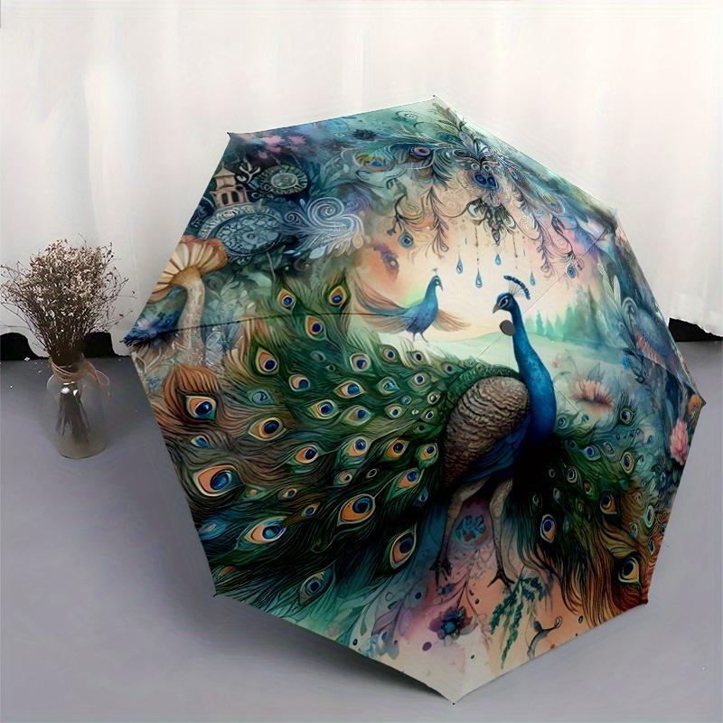 1 Stück Verzaunter Pfau Garten Automatisch, Niedliches Cartoon-Muster, Tragbarer Outdoor-Schirm, Perfekt, Feiertagsgeschenk für Disney-Fans.N040
