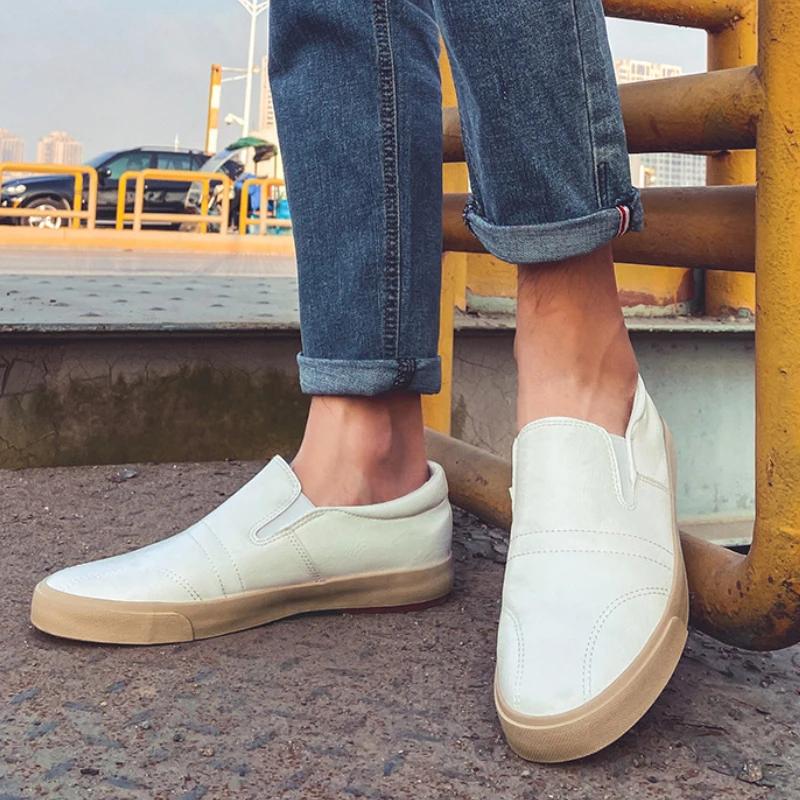 Men Leather Casual Shoes Slip On Loafers High Quality Comfortable Outdoor Walking Footwear Non Slip Sneakers Retro