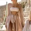 European Style Long Spandex Mesh Cardigan Beach Cover-Up