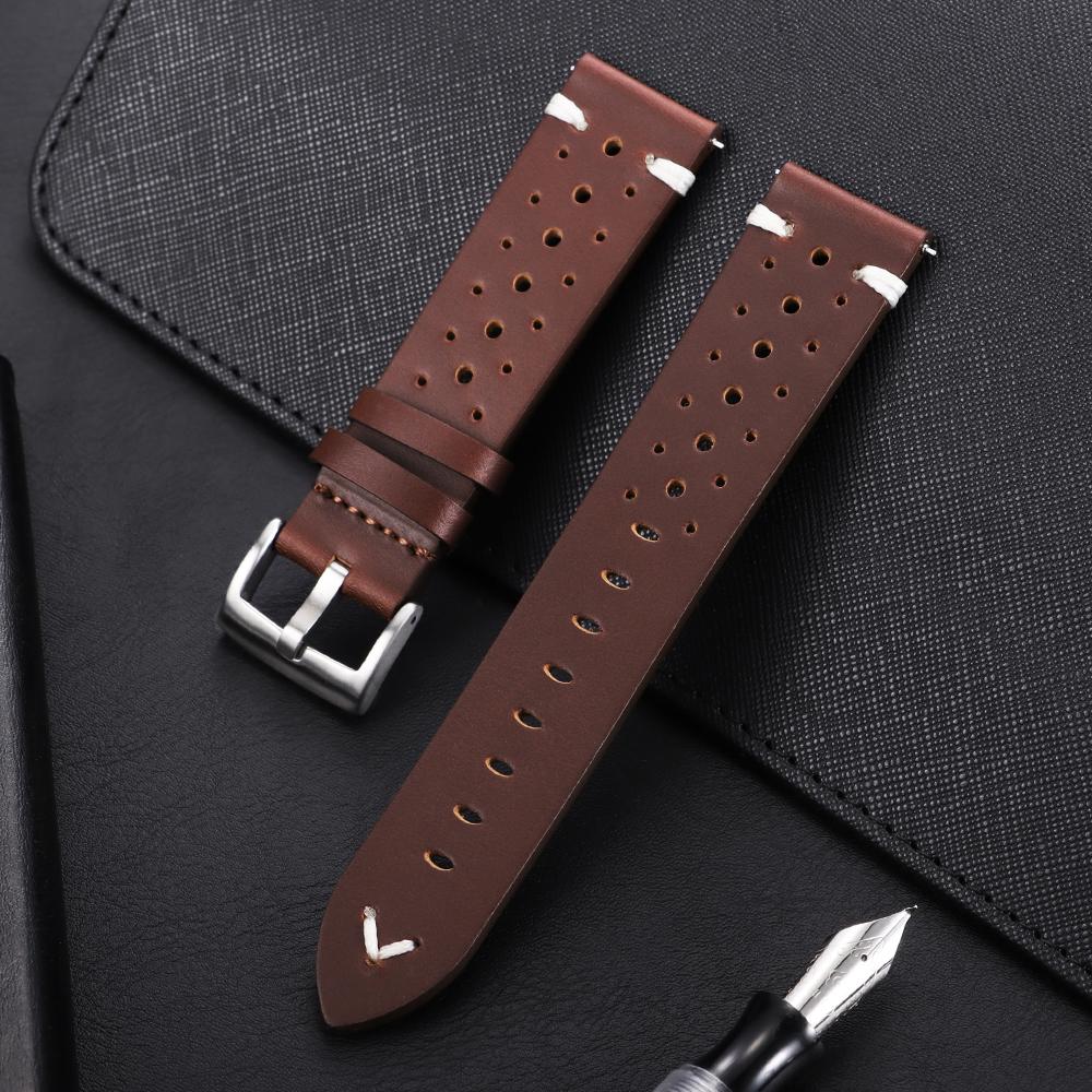 20mm 22mm Universelles Echtes Rindsleder Uhrenarmband Vintage Ölwachs Lederarmbänder für Männer Frauen Atmungsaktives Armband Gürtel Zubehör