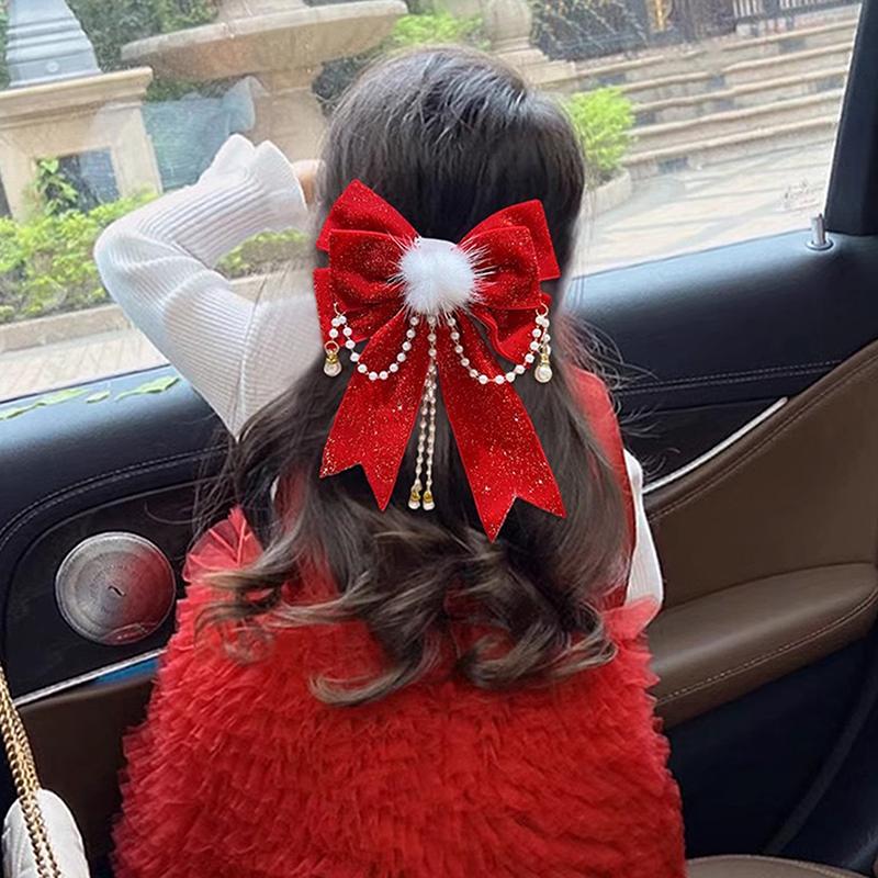 Girl'S Chinese Style Hair Clip With Bow, Red Crown, Top Clip, Children'S Antique Style Headwear, Hair Accessory