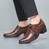 Men's Large Size Pointed Toe Leather High Heel Shoes - European American Fashion Rivet Cuban Style for Business and Casual Wear