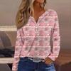 Women's Fashion Casual V-Neck Button-Up Long-Sleeve T-Shirt With Christmas Print Top