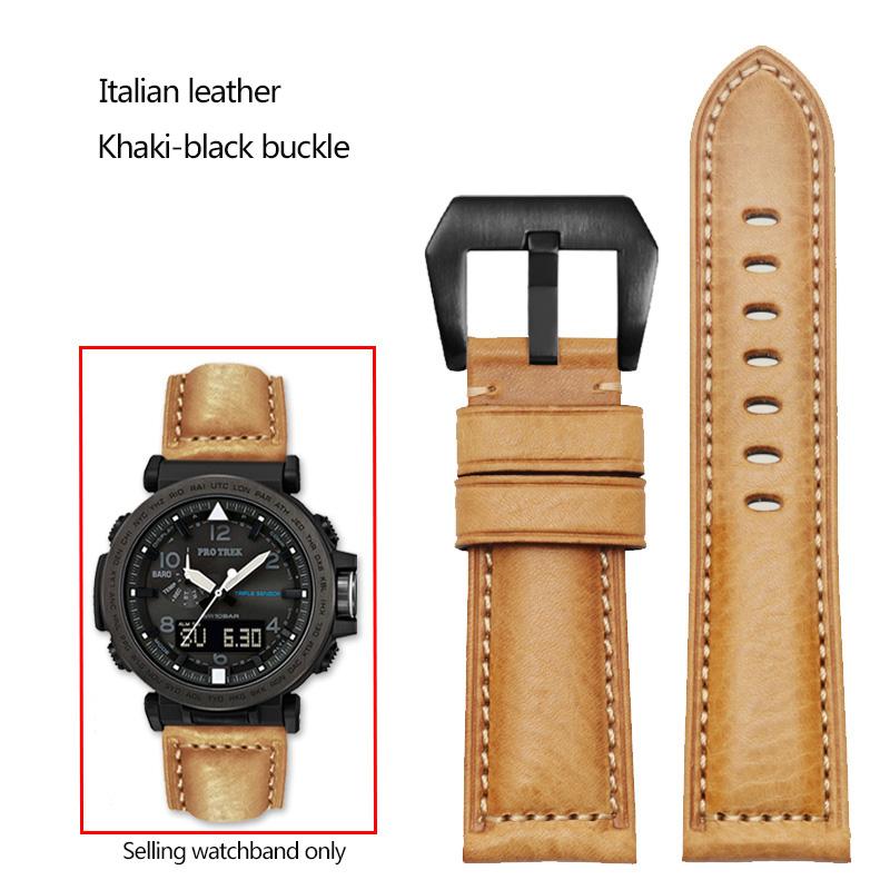 24mm Matný kožený řemínek na hodinky z hověziny, italský, pro sérii Casio PROTREK PRG-600/PRG-650/PRW-6600, náramek pro outdoorové sporty