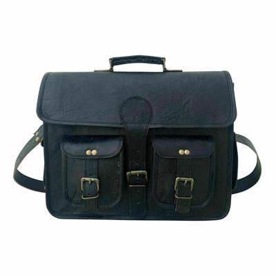 Large Men's Genuine Vintage Black Leather Briefcase Messenger Satchel Laptop Bag