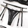 Hot-Selling European & American Sexy Lace Diamond Thong Garter Set - 4 Pieces