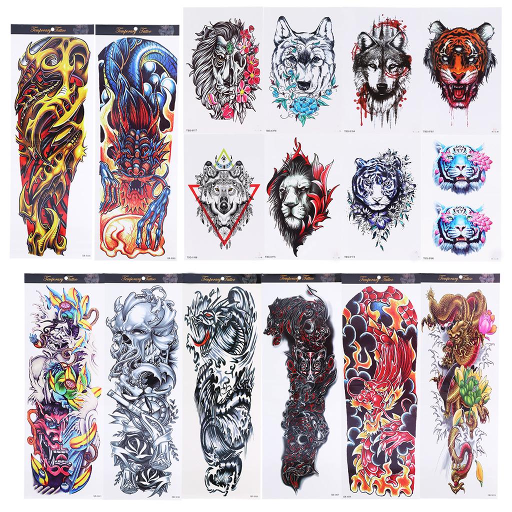 8 Fogli Tatuaggi Temporanei Full Sleeve Impermeabili 8 Fogli Tatuaggi Finti Mezza Manica Spalla per Donne Uomini