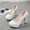Fashion Comemore Round Toe Slip-On Square Heeled Pumps High Heel Patent Leather Ladies Zapatos Mujer 2025 Plus Size 43 Women Dress Shoes