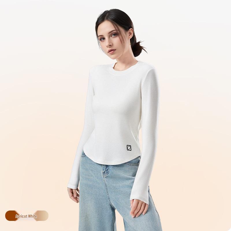 Dámský top z merino vlny s úzkým střihem, kulatým výstřihem a dlouhým rukávem - Podzimní styl