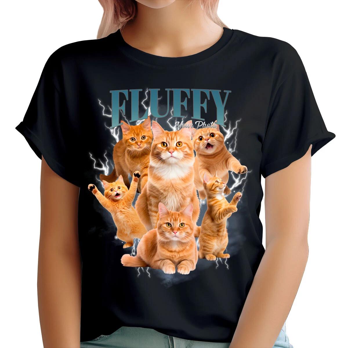 

Customisable Cats T-Shirt Personalised Name & Photo For Cat Lovers Womens#TA-195 XL