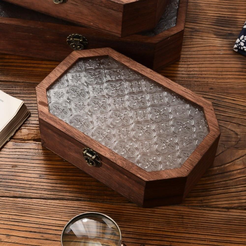 Vintage Wooden Storage Box Begonia Flowers Cosmetic Organizer Storage Cabinet  Treasure Keepsake