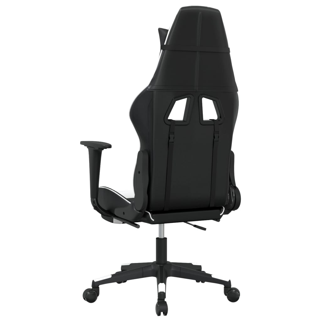 Gaming Chair with Massage Function & Footrest Black & White PU Leather