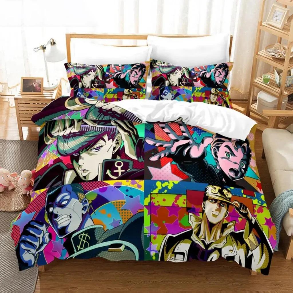 Anime JoJo Bizarre Adventure Jotaro Kujo Set Biancheria da Letto Ragazzi Ragazze Twin Queen Size Copripiumino Federa Letto Bambini Adulti