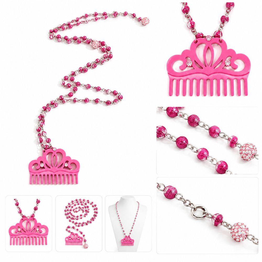 Long Chain Crown Pendant Necklace Rhinestone Decor Acetate Necklace Gift Giving