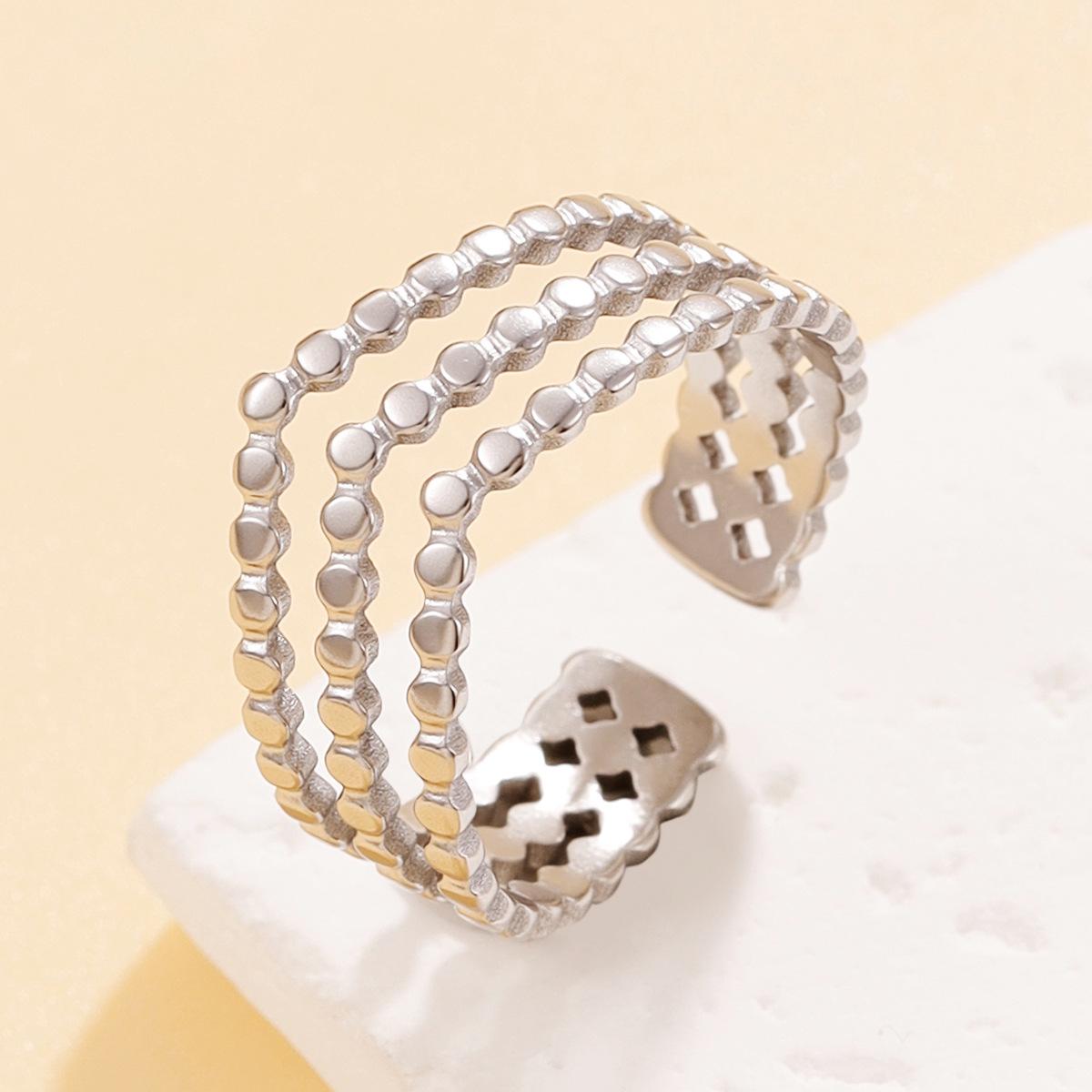 Французское Романтическое Шикарное Полое Кольцо-Цепочка с Бусинами - Женское Элегантное Многослойное Геометрическое Ювелирное Изделие из Нержавеющей Стали.