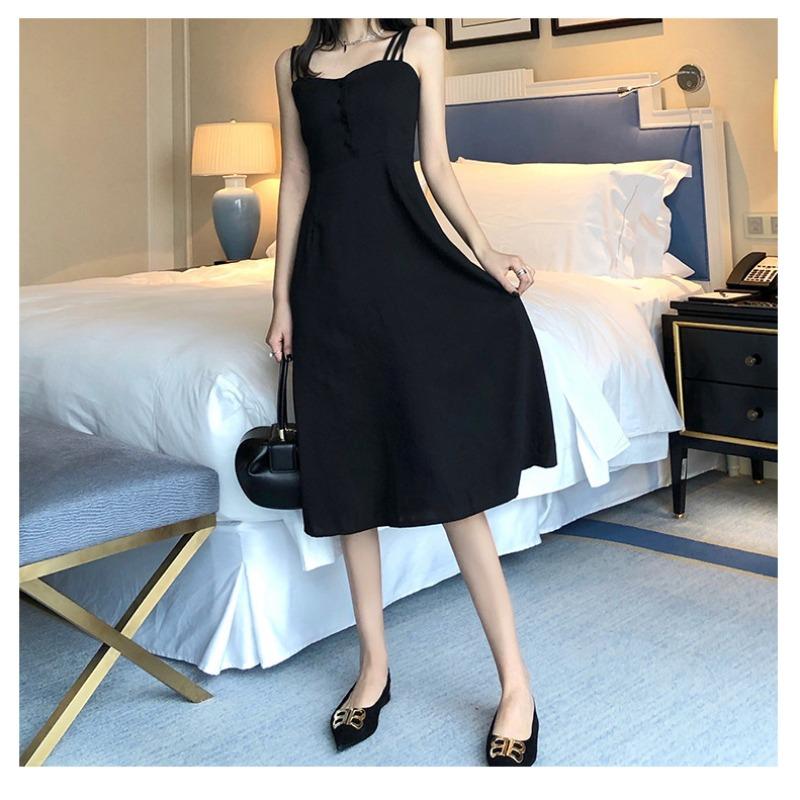 YYFS Dámská móda Léto Jaro Jednobarevný potisk Podvazky bez rukávů Ležérní šaty s vysokým pasem