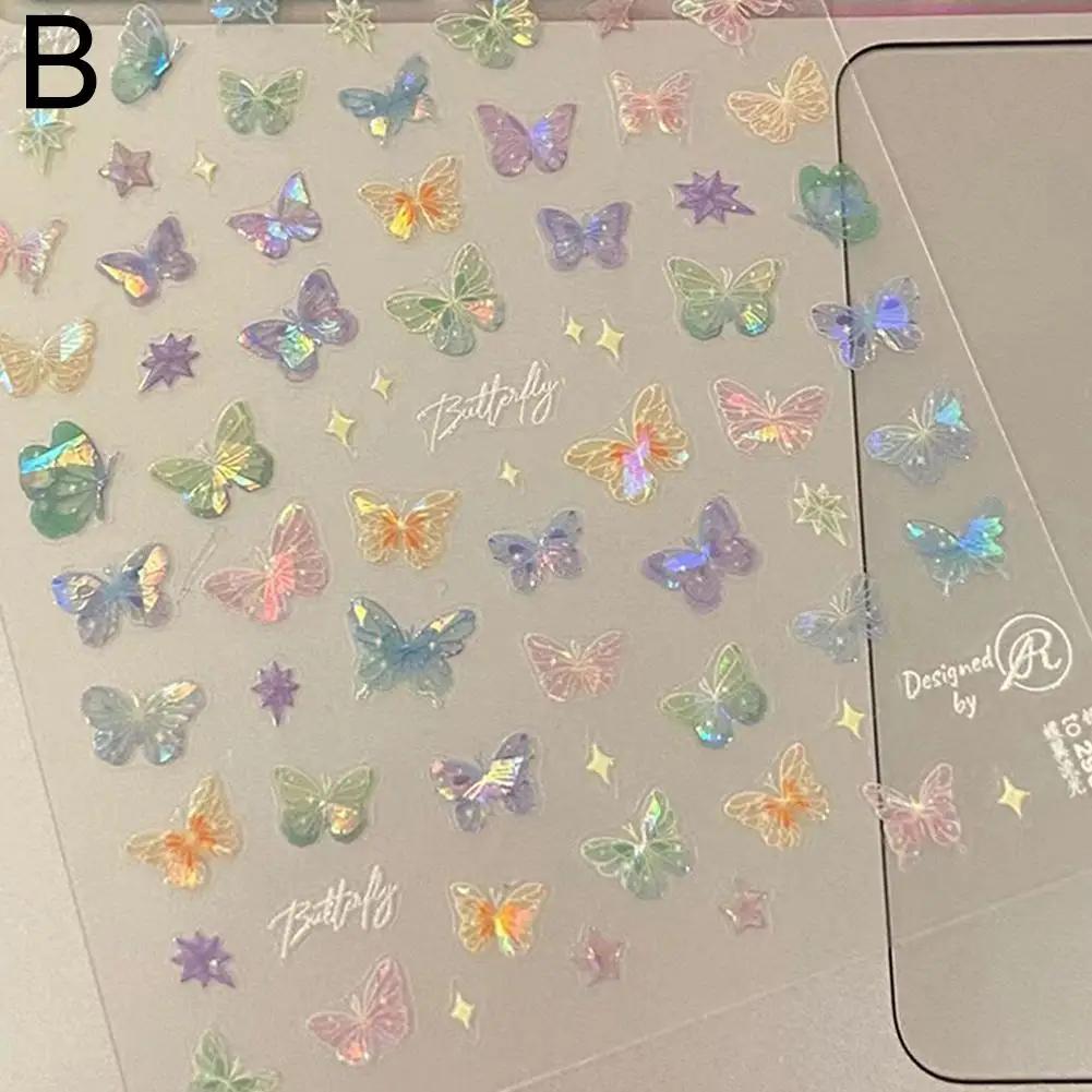 

1 sheet Shell Aurora Butterfly Nail Stickers Shiny set Nail Decoration Art Stickers Butterflies Decals Y2K 3D Nail Pattern I1A4