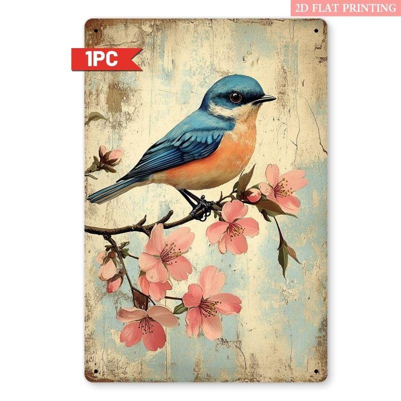 Vintage Metal Tin Sign Wall Art Floral Butterflies Decor for Home Living Room Kitchen