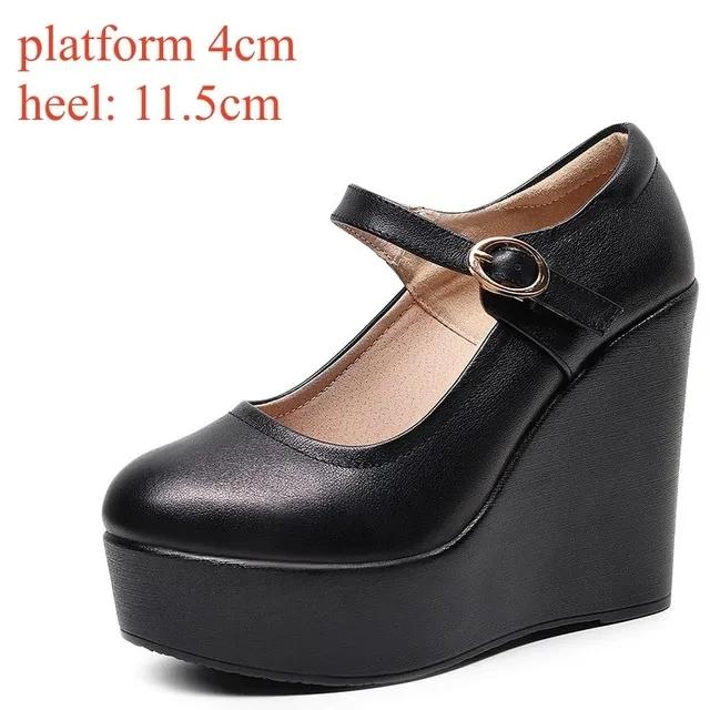 Genuine Leather Shoes Platform Wedges Mary Janes Women Spring 2025 High Heels Pumps for Office Model Chaussure Femme for Mujer