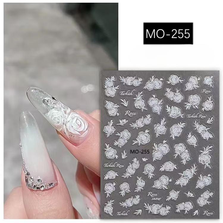 

Black and White Translucent Rose Flower Manicure Sticker Waterproof Glue Nail Sticker DI Decorative Appliqué Ornament Sticker T176 - Hand painted rose, white