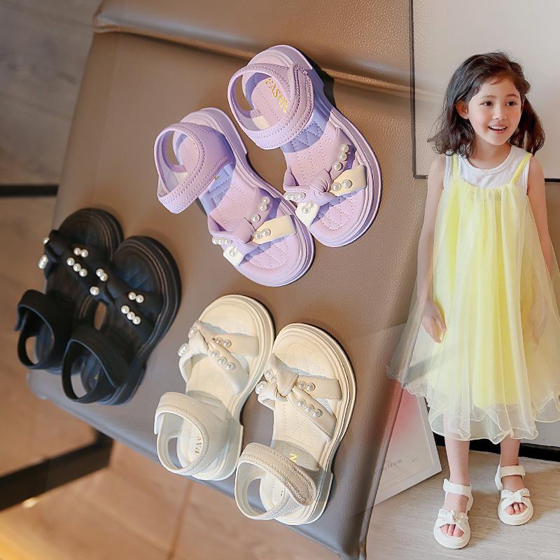 Girls' Sandals2026New Summer Pearl Children's Shoes, Stylish Princess Shoes for Girls, Non-Slip Beach Shoes