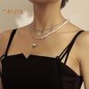 Layered Faux Baroque Pearl Necklace for Women Stacking Beaded Faux Pearl Paperclip Chain Necklace Jewelry for Wife Girlfriend