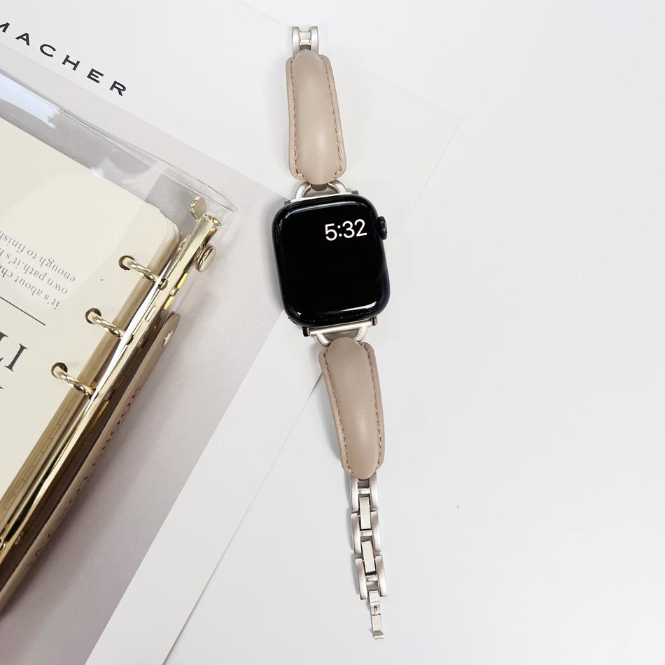 

Luxury D Shape Leather Strap For Apple Watch Band S11/10/9/8/7/SE/6/5/Ultra 3 2 iWatch 49/46/45/44/42/41/40/38mm Metal Bracelet 42 44 45 46 49MM