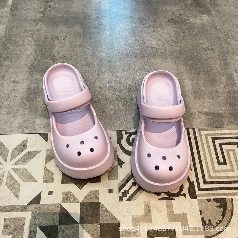 Mary Jane Slippers Women's Summer Wear Non-slip Thick-soled New Hole Shoes Bag Head Half-drag Sandals