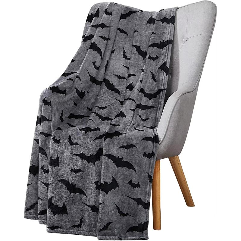 Schwarze Fledermäuse Bedruckte Flanelldecke 1 Stück, Leichte Vier-Jahreszeiten-Decke für Sofa, Büro, Bett, Camping, Reisen, Geschenkfertig