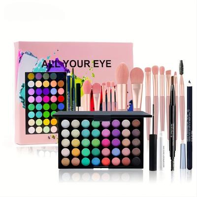 40 Colors Eyeshadow Palette with Mascara, Eyeshadow Brush, Eyeliner and Eyebrow Pencil Set for Women