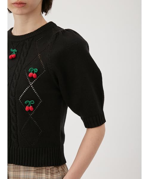 Furfur Cherry Motif Knit Top RWNT251107 Black Women's