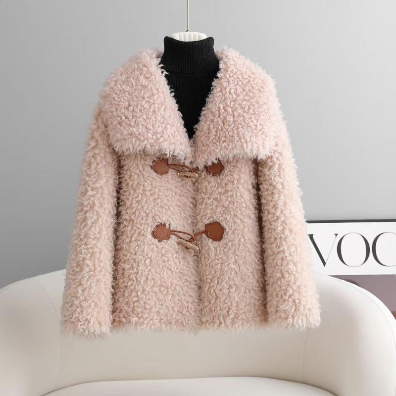New granular fur jacket short stacked lamb wool autumn and winter women's fur integrated coat
