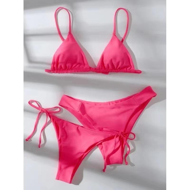 Women Sexy Three Piece Bikini Set Solid Color Swimwear