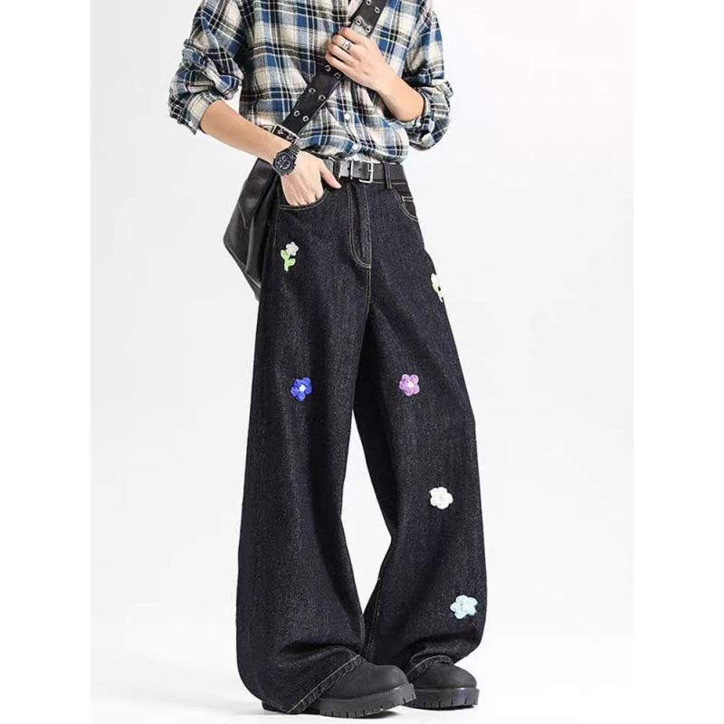 JYL Унисекс Прямые Джинсы Китайский Сырой Деним Bootcut Американский High-Street Деним 2XL амарантовый