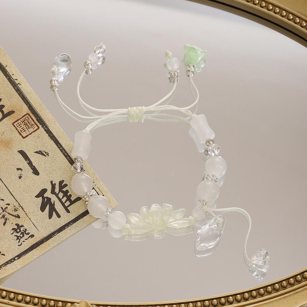 Antique Apricot Lotus Leaf Lotus Beaded Handwoven Rope Bracelet National Style Design High-End Jewelry Women