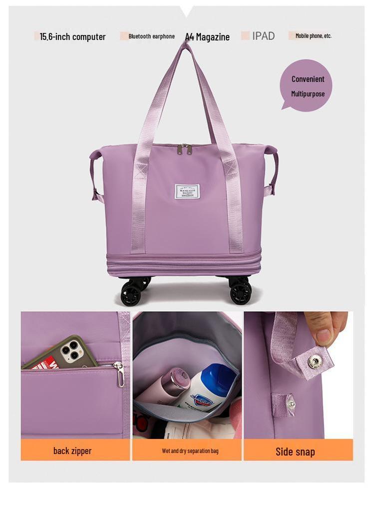 Women's Large-Capacity Rolling Backpack: Foldable, Portable Travel Bag with Universal Wheels