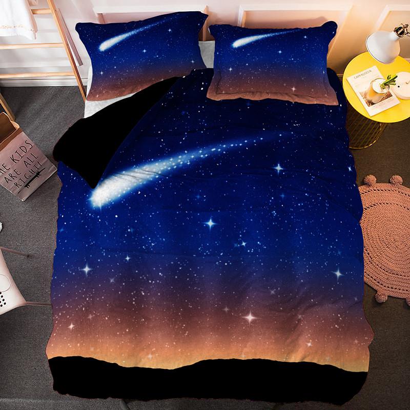 Sternschnuppen Bettbezug Set Nachthimmel Leuchtende Sterne Thema Bettdeckenbezug für Kinder Jugendliche Erwachsene Polyester Steppdeckenbezug King Size