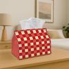 1pc Retro Checkerboard Tissue Box with Red & White Checkerboard Pattern - Minimalist Suitable for Home Decor, Durable Tissue Dispenser Organizer for K